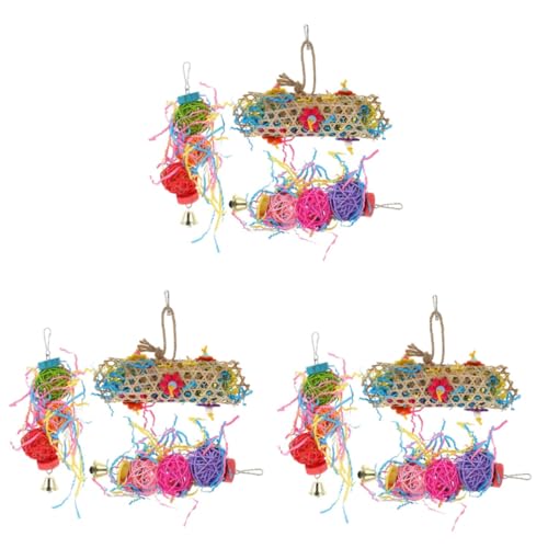 POPETPOP 3 Sätze Papagei Kauspielzeug Hängend Sittich Vogel Spielzeug Vögel Spielzeug Vögel Kauen Spielzeug Papageienspielzeug Kleines Vogelspielzeug Beißen Backenzahn Bambus Sepak Takraw von POPETPOP