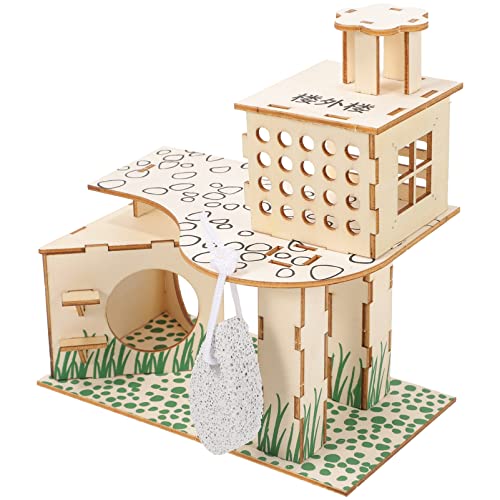 POPETPOP Villa Mit Hamster-klettergerüst Chinchilla-spielhaus Hasenburg Hamsterhütte Zubehör Für Hamsterkäfige Käfig Ecke Versteck Hamsterhaus Meerschweinchen Versteck Tier Holz Klein von POPETPOP