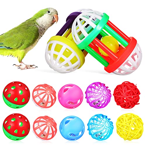 POPETPOP Vogel-Ball-Spielzeug – 12 Stück Vogelfutter-Spielzeug aus Kunststoff, Vogelspielzeug, buntes Vogel-Kauspielzeug, Trainingsglocke, Bälle für Sittiche, Papageien von POPETPOP