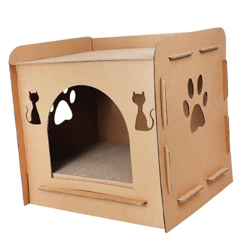 POPETPOP Wellpappe-kratzbaum Für Katzen Katzenkratzhütte Katzenhaus Katzenwürfel Katze Wellpappe Katzenversteckbett Tülle Katzenkratzhaus Katze Kratzt Guck-guck Karton Wellpapier von POPETPOP