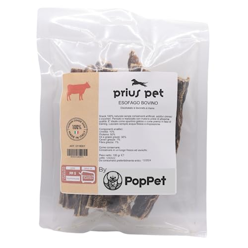 PRIUSPET, 100 % natürliche Rinderösophagus, Snack/Leckerei für Hunde, natürliche glutenfreie Prämien, Barf-Leckerbissen, 100 g von POPPET