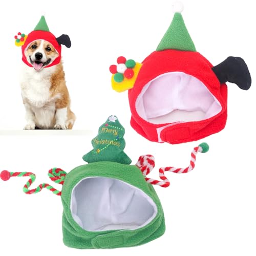 2 Stück Hunde Weihnachtsmütze Katzen Hund Santa Mütze Haustier Schal Mütze Winter Katzen Warme Kappe Weihnachts Hut Katzenkostüm Weihnachten Set Kleine Hund Weihnachten Outfit von PORUPAEL