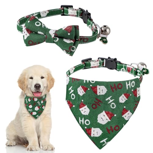 2 Stück Hundehalsband Weihnachten Hundeschleifen Kleine Hunde Katze Halsband Einstellbar Weihnachtshalsband Hund Bandana Kopftücher Für Welpen Kleine Hunde Katzen von PORUPAEL