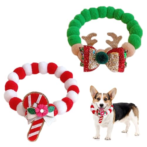 2 Stück Hundehalsband Weihnachten Plüsch Haustier Halsband Bandana Hundehalsband Hundehalstuch Katzenhalsband Katzen Hunde Weihnachtskostüm Weihnachten Dekoration von PORUPAEL