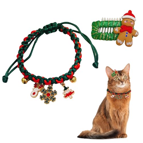 2 Stück Hundekostüm Weihnachten Hundehalsband + Weihnachten Hund Haarspange Katzenkostüm Weihnachten Set Kleine Hund Weihnachten Outfit von PORUPAEL