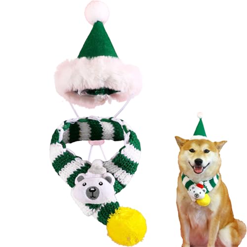 2 Stück Weihnachtskostüm für Katzen, Weihnachtskostüm für Hunde, Weihnachtsmann-Mütze, Schal, Katzenkostüm, Haustier Weihnachtsmütze, Weihnachten Hundekostüm Katzenkostüm (Weiß) von PORUPAEL