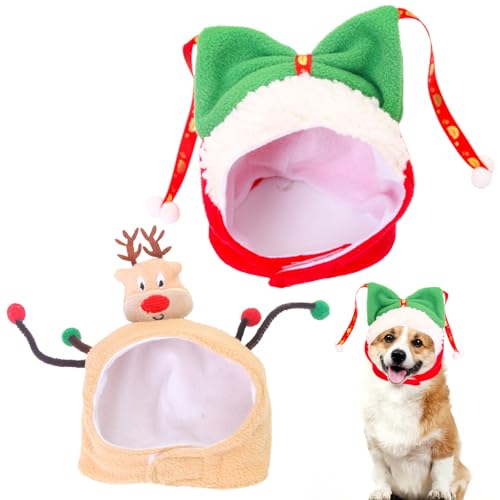 2 Stück Weihnachtsmütze für Haustiere, lustige Haustiermütze, süße warme Wintermütze für Haustiere, warme Weihnachtsmütze für kleine Hunde, Weihnachtsmannmütze für Katzen und Hunde von PORUPAEL