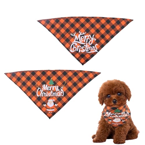 2 Stücke Weihnachten Haustier Bandanas, Halstuch Hund, Schal Halstuch für Weihnachten Haustier Kostüm, Dreieck Haustier Lätzchen für Haustier Weihnachten Kostüm Dekoration Zubehör von PORUPAEL