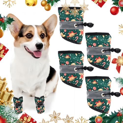 4 Stück Weihnachts Hundeschuhe Pfotenschutz Weihnachtssocken Für Hunde Anti Rutsch Socken Hunde Weihnachts Haustierzubehör Für Kleine Mittlere Hunde von PORUPAEL