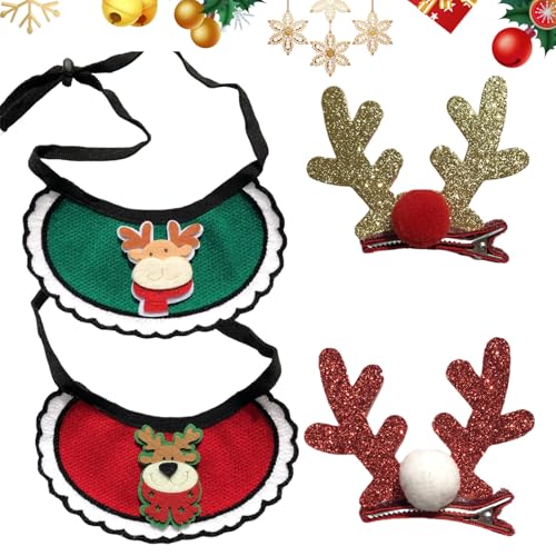 4 Stück Weihnachtshund Bandanas Weihnachten Hund Haarspange Set Cartoon Hundehalstuch Weihnachten Haustier Kostüm Hund Schal Für Haustier Weihnachten Kostüm Dekoration Zubehör von PORUPAEL