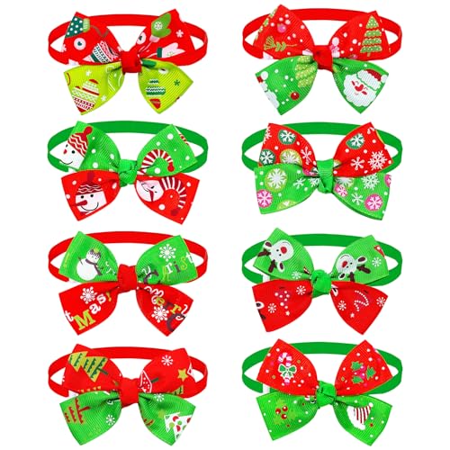 8 Stück Weihnachten Haustier Halsband mit Fliege Verstellbare Verstellbares Fliege für Hunde Xmas Welpe Halsband Weihnachten Haustier Kostüme für Hunde Katzen Dekoration Party von PORUPAEL