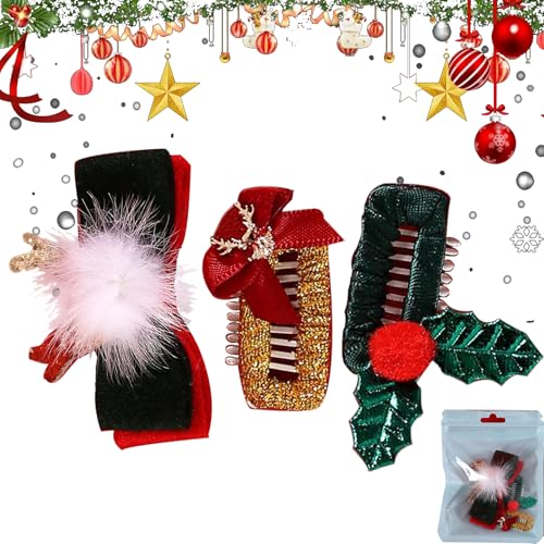 PORUPAEL 3 Stück Weihnachts Haarspangen für Haustiere, süße Hundespangen für das Haar Kleiner Hunde, kleine Hundehaarspange für Katzen, Kaninchen, Welpenpflege, Tierhaar-Accessoires (Grün) von PORUPAEL