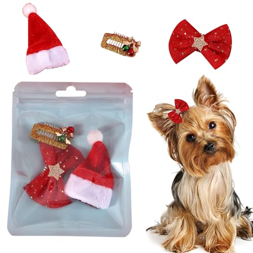 PORUPAEL 3 Stück Weihnachts Haarspangen für Haustiere, süße Hundespangen für das Haar Kleiner Hunde, kleine Hundehaarspange für Katzen, Kaninchen, Welpenpflege, Tierhaar-Accessoires (Rot) von PORUPAEL