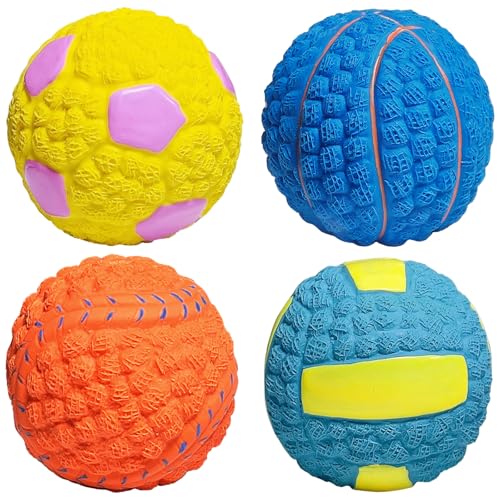 PORUPAEL 4 Stück Quietschende Hundebälle, Latex Welpen Hundespielzeug, Interaktive Hundebälle mit Quietscher für Kleine Hunde, 2.4'' Soft Bouncy Fetch Play Bälle Spielzeug (Farbig A) von PORUPAEL