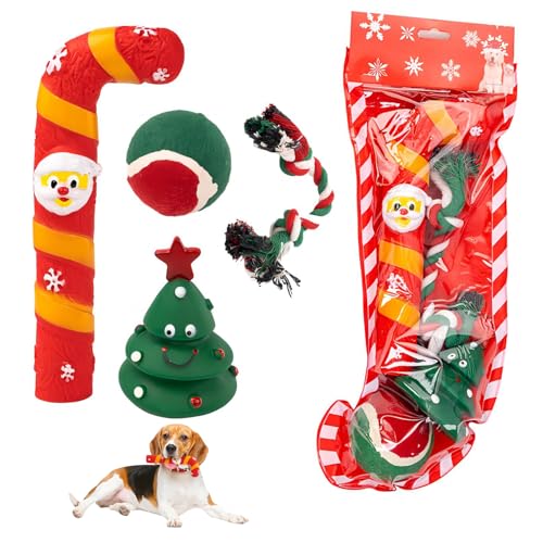 PORUPAEL Weihnachtsstrumpf-Katzenspielzeug, 4-teiliges Interaktives Weihnachts-Katzenspielzeug-Set für Weihnachtskatzen, Weihnachten Katzenspielzeug mit quietschendem Spielzeug, Bällen von PORUPAEL