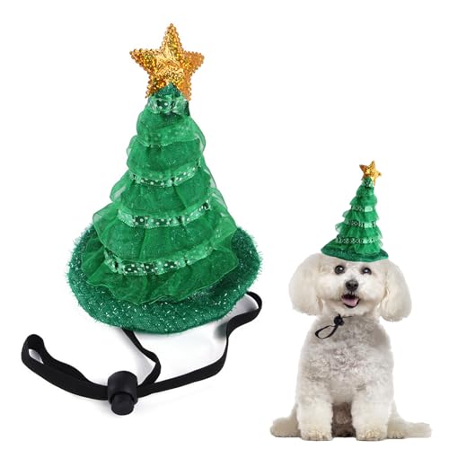 Verstellbare Weihnachtsmütze für Hundekatze, Weihnachtsmütze für Haustier, Nikolausmütze Haustier Weihnachtskostüm für Hunde und Katzen, für Weihnachtsfeier Neujahrsdekorationen (Grün-Weihnachtsbaum) von PORUPAEL