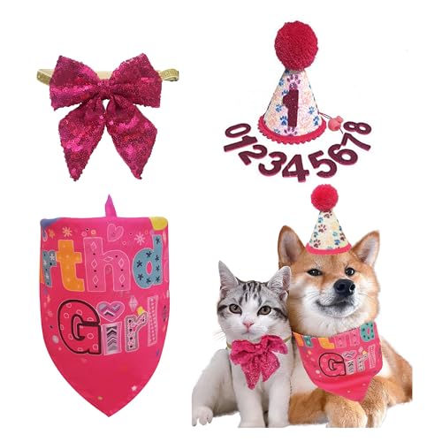 POSAPET Hundegeburtstagsparty-Zubehör, Mädchen Hund Geburtstag Bandana Schal Fliege Set Hund Geburtstag Hut mit Zahlen für kleine, mittelgroße und große Hunde Haustiere von POSAPET