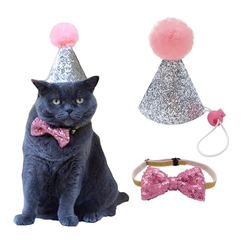 POSAPET Kleine Hunde Katze Geburtstag Hut Mädchen Junge Haustier Party Jazz Hut und Fliege für Kätzchen Welpen Kleine Hunde Katzen (Pink) von POSAPET