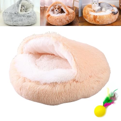 POTKFMN Lapcatz Nest Bed, Cat Nest Bed, Hooded Cat Bed, Small Dog Nest Bed, Warm Soft Calming Dog Cat Nest Puppy Bed with Cozy Sponge Non-Slip Bottom for Small Pets (Beige,50cm) von POTKFMN