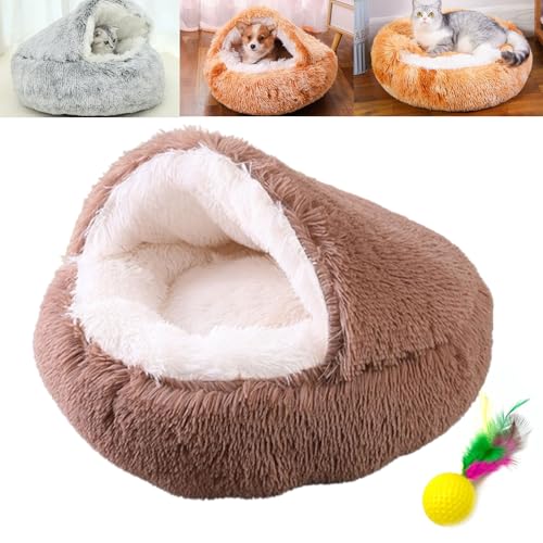 POTKFMN Lapcatz Nest Bed, Cat Nest Bed, Hooded Cat Bed, Small Dog Nest Bed, Warm Soft Calming Dog Cat Nest Puppy Bed with Cozy Sponge Non-Slip Bottom for Small Pets (Coffee,40cm) von POTKFMN