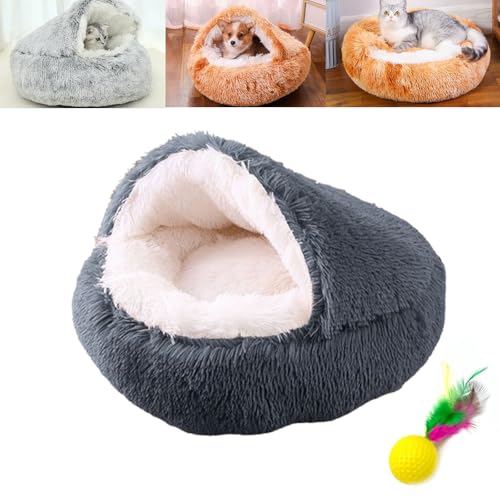 POTKFMN Lapcatz Nest Bed, Cat Nest Bed, Hooded Cat Bed, Small Dog Nest Bed, Warm Soft Calming Dog Cat Nest Puppy Bed with Cozy Sponge Non-Slip Bottom for Small Pets (Dark Gray,40cm) von POTKFMN