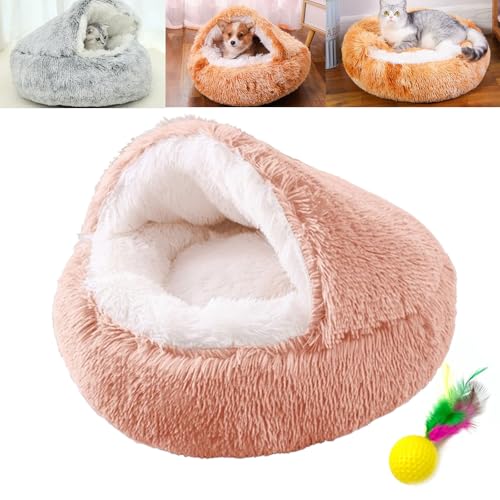 POTKFMN Lapcatz Nest Bed, Cat Nest Bed, Hooded Cat Bed, Small Dog Nest Bed, Warm Soft Calming Dog Cat Nest Puppy Bed with Cozy Sponge Non-Slip Bottom for Small Pets (Khaki,40cm) von POTKFMN