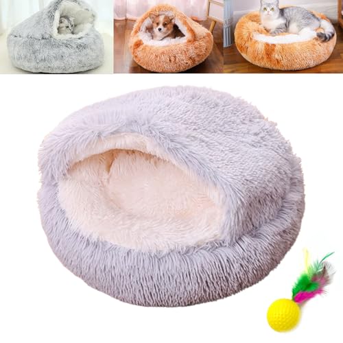 POTKFMN Lapcatz Nest Bed, Cat Nest Bed, Hooded Cat Bed, Small Dog Nest Bed, Warm Soft Calming Dog Cat Nest Puppy Bed with Cozy Sponge Non-Slip Bottom for Small Pets (Light Grey,40cm) von POTKFMN