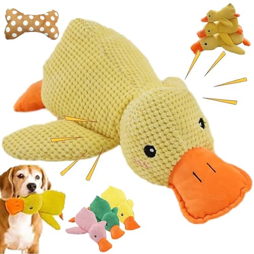 Pfotenstern Anti Stress Ente, Anti Stress Ente Hund, Quietschspielzeug Interaktives Spielzeug für Hunde, Beruhigendes Hundespielzeug in Form Einer Ente, Plüsch Quietsch Anti Stress Ente (Gelb, L-49cm) von POTKFMN