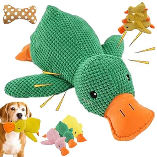 Pfotenstern Anti Stress Ente, Anti Stress Ente Hund, Quietschspielzeug Interaktives Spielzeug für Hunde, Beruhigendes Hundespielzeug in Form Einer Ente, Plüsch Quietsch Anti Stress Ente (Grün, L-49cm) von POTKFMN