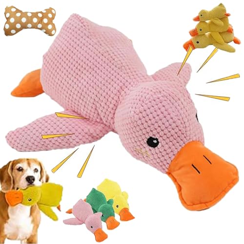 Pfotenstern Anti Stress Ente, Anti Stress Ente Hund, Quietschspielzeug Interaktives Spielzeug für Hunde, Beruhigendes Hundespielzeug in Form Einer Ente, Plüsch Quietsch Anti Stress Ente (Rosa, L-49cm) von POTKFMN