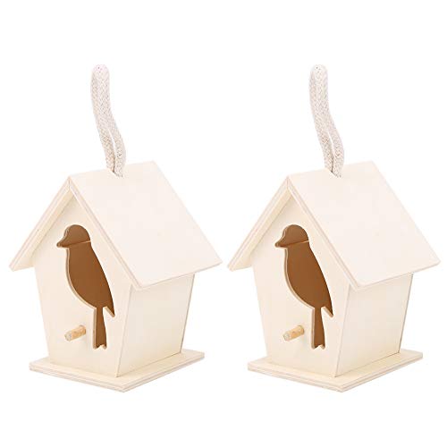 POTRUWE 2 Stück Hängendes Vogelhaus aus Holz für den Außenbereich mit Birnförmiger Stange, Unlackiertes Holz, Vogelnester, Käfig, Ornament, Kunsthandwerk für Garten, Balkon, DIY, von POTRUWE