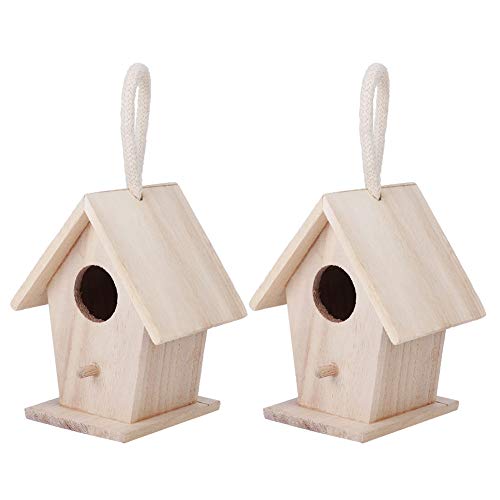 POTRUWE 2 Stück Holz-Vogelhaus Zum Aufhängen, Nistkasten mit Stange, Holz-Vogelnester, Käfig, Ornament, Kunsthandwerk für den Außenbereich, Garten, Terrasse, Dekoratives Zubehör von POTRUWE