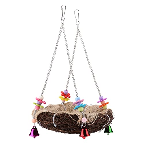 POTRUWE Rattan-Vogelnester, Spielzeug, Vogelschaukel, Hängematte, Rattannester, Hängematte, Schaukel, Hängespielzeug, Papageien, Hängeschaukelnester mit Glocken, Vogelkäfig-Zubehör für von POTRUWE