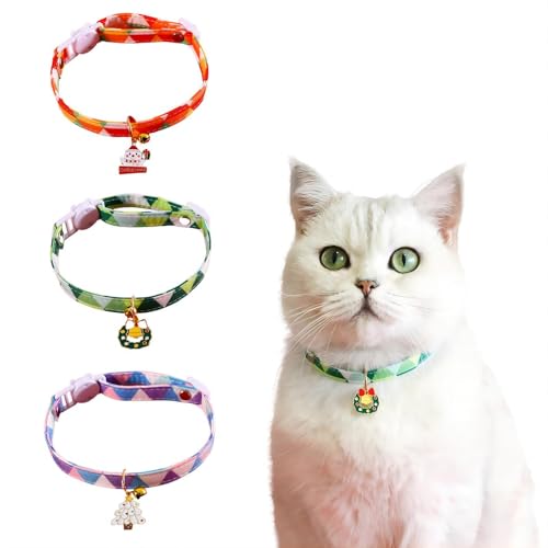 3er-Pack Katzenhalsband Weihnachten mit Glöckchen, verstellbares süßes Katzenhalsband mit Anti-Erstickungs-Schnalle, Schneemann/Weihnachtsmann/Weihnachtskranz-Zubehör, Katzenhalsband./1276 von POVVFRTY