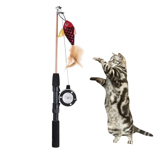 Einziehbarer Teaser-Katzenstab, extra lange Fische und Federn, dekorativer Katzen-Angelstock in Form eines Teaser-Katzenstabs, interaktives Spielzeug mit Katzenfedern, Spielzeuge sind austauschbar, ei von POVVFRTY