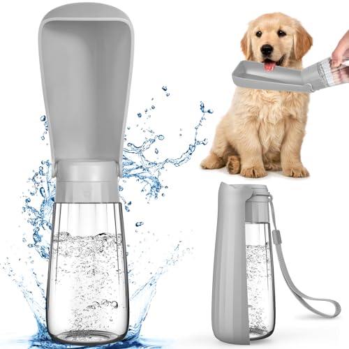 POWZOO Hundetrinkflasche,Tragbare Trinkflasche Hunde 550ml,150°Faltbare Hund Katze Haustiere Auslaufsicher Wasserflasche,für Unterwegs,Täglich Spazieren Gehen Reisen Campen. (Grau) von POWZOO