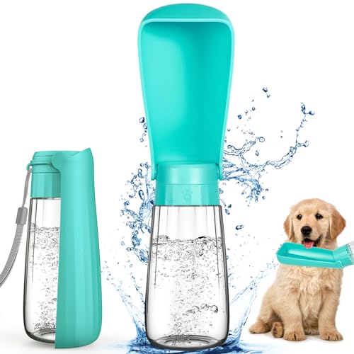 POWZOO Hundetrinkflasche,Tragbare Trinkflasche Hunde 550ml,150°Faltbare Hund Katze Haustiere Auslaufsicher Wasserflasche,für Unterwegs,Täglich Spazieren Gehen Reisen Campen. (blau) von POWZOO