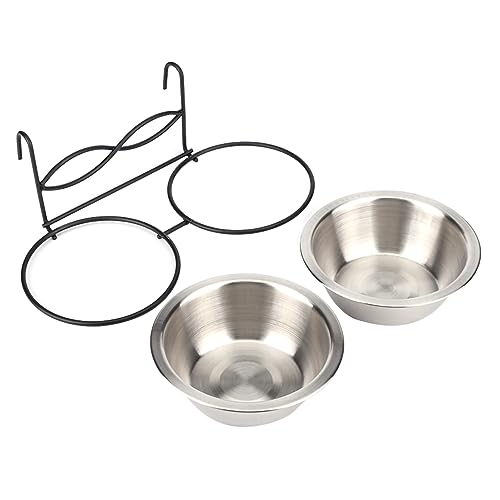 POYHKFD Edelstahl-Hundenäpfe, Doppelt Hängender Futter- und Wassernapf aus Edelstahl, Diner Dish, Tierfutter-Wassernäpfe-Set mit Haken, Auslaufsichere Futter- und Wassernäpfe aus Edelstahl für Hunde U von POYHKFD