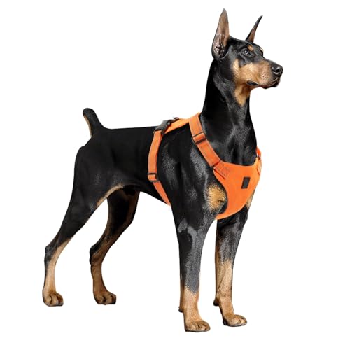 POYHKFD Hundegeschirr mit Reflektierendem Streifen, Verstellbares Orangefarbenes Hundewestengeschirr, Ausbruchsichere Haustierweste für Große und Mittelgroße Hunde, kein Ziehen, Reflektierende(S) von POYHKFD