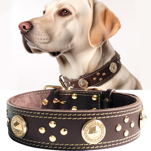 Leder-Hundehalsband für große Hunde, 4,1 cm breit, handgefertigt, echtes Leder, luxuriös, weich und strapazierfähig, verstellbar 57,1–67,3 cm von PP COLOR