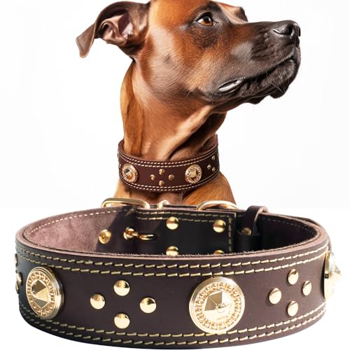 Leder-Hundehalsband für große Hunde, 4,1 cm breit, handgefertigt, echtes Leder, luxuriös, weich und strapazierfähig, verstellbar von 41,9–52,1 cm von PP COLOR