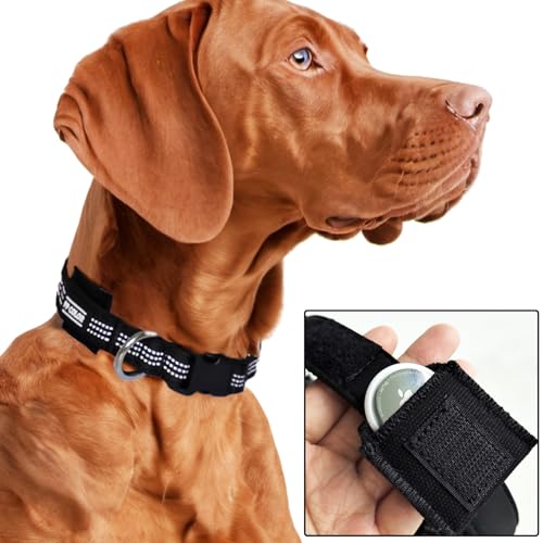 PP COLOR Airtag Hundehalsband mit sicherer Innentasche, gut sichtbare reflektierende Streifen, Premium-Qualität und gemütliche Passform, 30,5–39,4 cm, Schwarz von PP COLOR