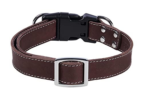 PPEETT Hundehalsband aus weichem Leder, verstellbare Größe, geeignet für große, mittelgroße und kleine Hunde, Schwarz/Kaffeebraun/Rot/Blau (Kaffee, L 40.6 cm - 55.9 cm x B 2.5 cm) von PPEETT