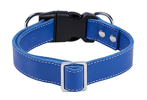 PPEETT Hundehalsband aus weichem Leder, verstellbare Größe, geeignet für große, mittelgroße und kleine Hunde, zum Laufen und Spazierengehen, Schwarz/Kaffeebraun/Rot/Blau (Blau,33 cm, B 1.9 cm) von PPEETT