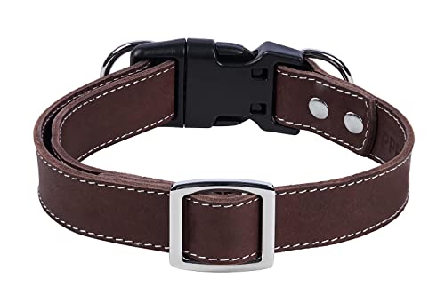 PPEETT Hundehalsband aus weichem Leder, verstellbare Größe, geeignet für große, mittelgroße und kleine Hunde, zum Laufen und Spazierengehen, Schwarz/Kaffeebraun/Rot/Blau (Kaffee,33 cm, B 1.9 cm) von PPEETT