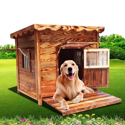 Hundehütte, Moderne Hundehütte Aus Holz Auf, Log Cabin Style Kennel, Mit Tür Windows pet Kennel, Premium Hundehütte, Innen- und Außenbereich, Atmungsaktiv Bequem(Size:XXL,Color:A) von PPGE HOME