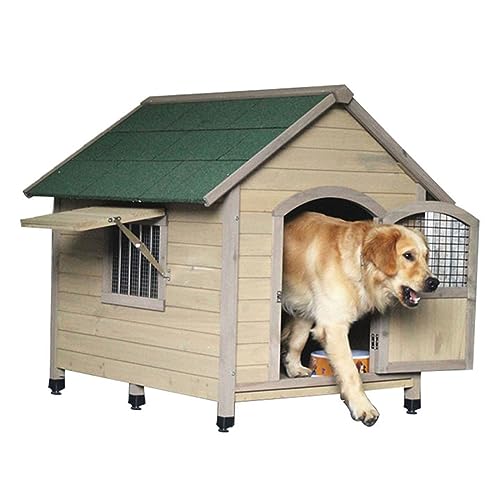 Outdoor Mit Tür Windows HundehüTte Aus Holz, Premium Hundehütte, Am Besten Geeignet Für Hunde Kleiner, Mittlerer Und Großer Rassen, Atmungsaktiv Bequem(Size:XXL(120X130X110cm)) von PPGE HOME