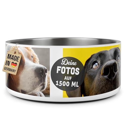 PR Print Royal Hundenapf personalisiert zum selbst gestalten mit Foto-Collage für 3 Fotos - Wassernapf, Fressnapf Hund - Geschenke für Hundebesitzer | Edelstahl, rutschfest 1500 ml von PR Print Royal