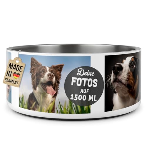 PR Print Royal Hundenapf personalisiert zum selbst gestalten mit Foto-Collage für 5 Fotos - Wassernapf, Fressnapf Hund - Geschenke für Hundebesitzer | Edelstahl, rutschfest 1500 ml von PR Print Royal