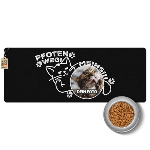 PR Print Royal Napfunterlage mit Foto selbst gestalten - Pfoten Weg, Meins! - Futtermatte für Katzen - Personalisiertes Foto-Geschenk für Katzenbesitzer, Waschbar | 80 x 30 cm, rutschfest von PR Print Royal